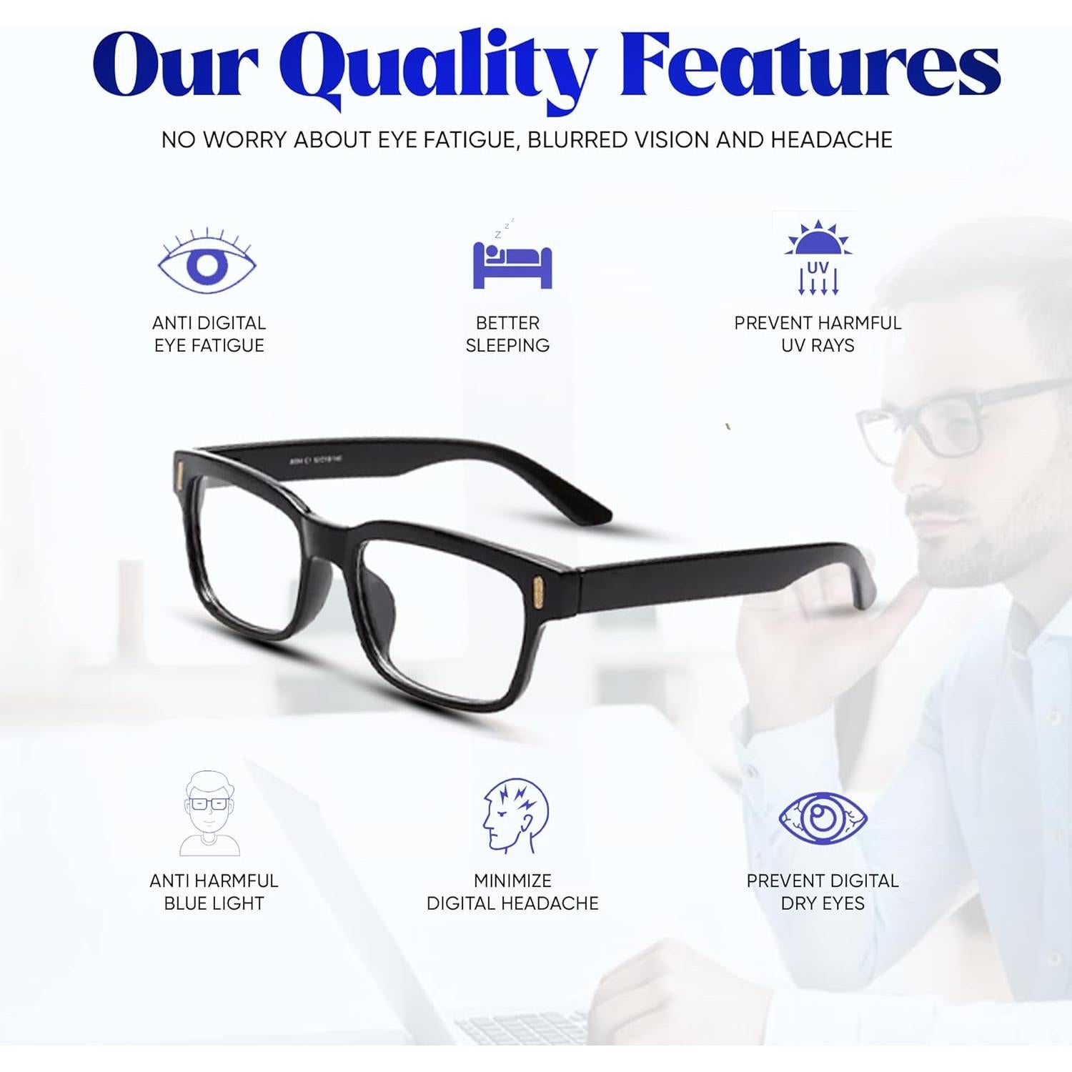 Gafas de luz azul TEXASDELUXE unisex marco negro lentes transparentes