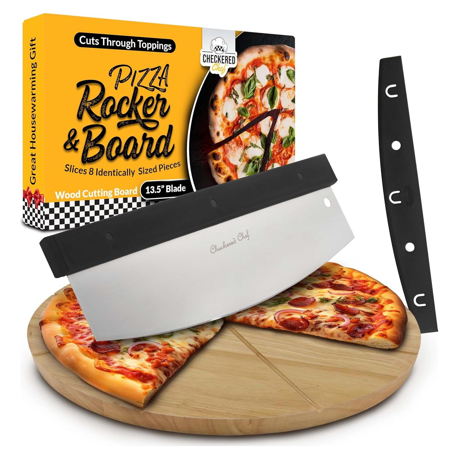Juego Cortador de Pizza Rocker y Tabla Checkered Chef 34.3 cm