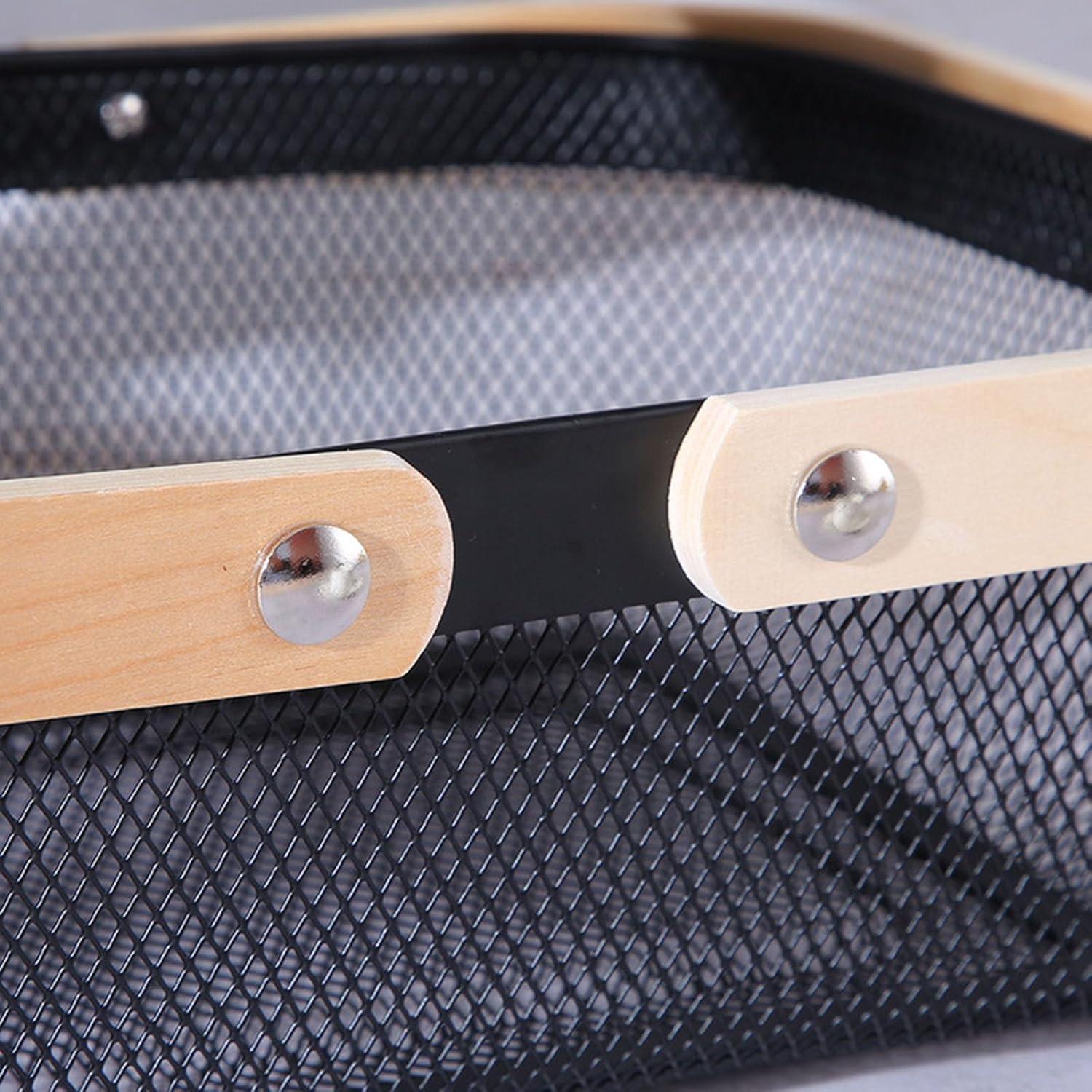 Cesta Organizadora de Metal AJIODA con Mango de Madera Negra 32x24.5x11 cm