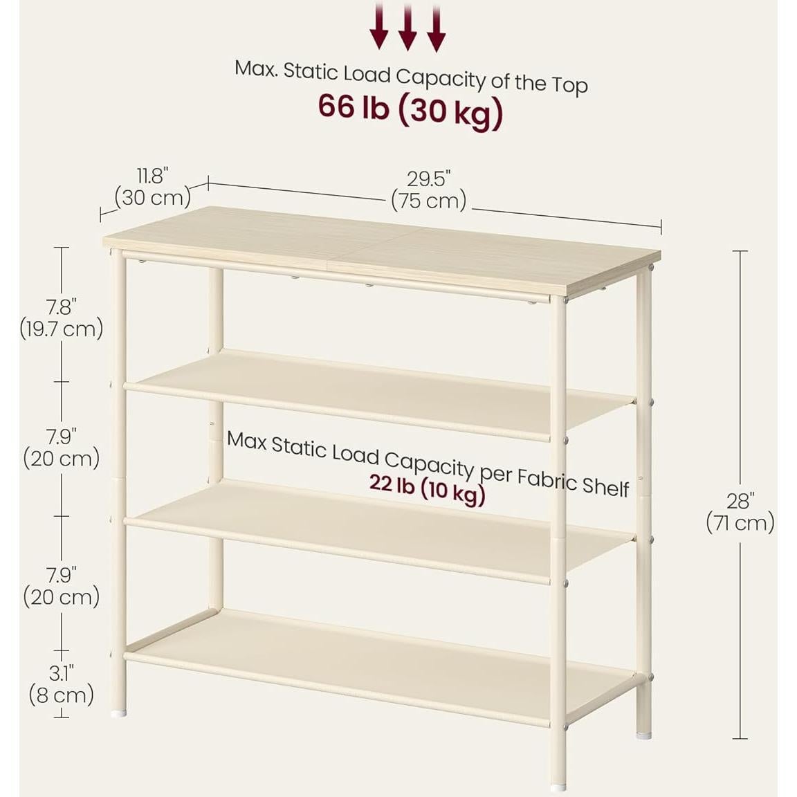 Zapatero VASAGLE 4 Niveles Beige Natural y Blanco Perla
