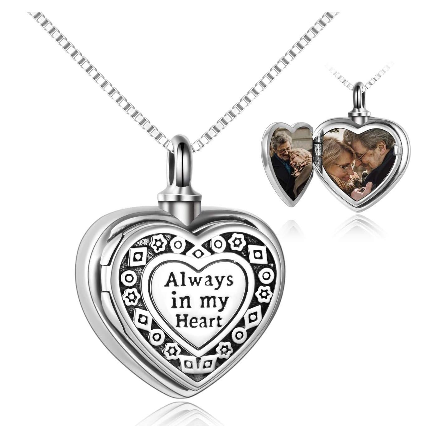 Collar Urna de Plata Esterlina ONEFINITY Corazón para Cenizas