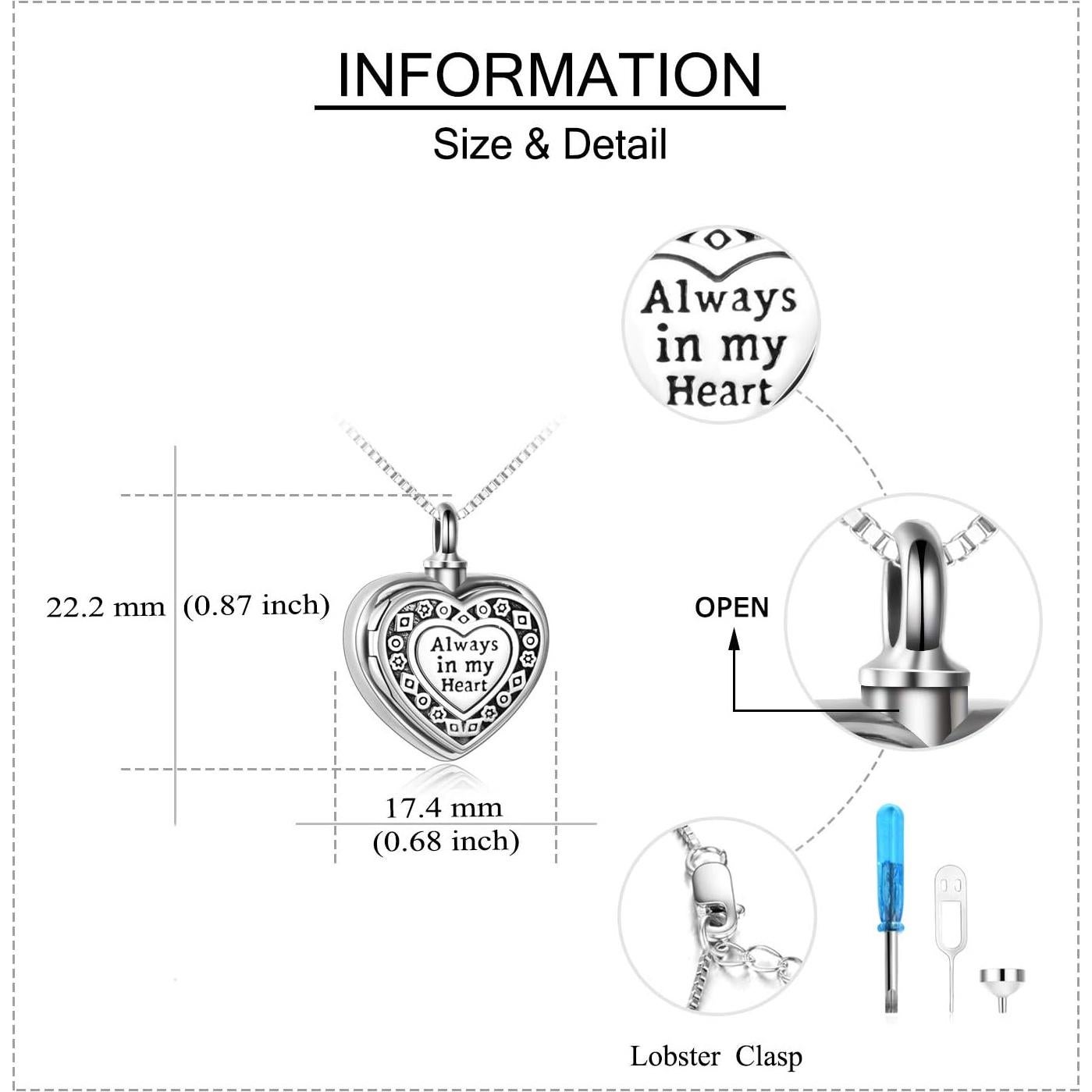 Collar Urna de Plata Esterlina ONEFINITY Corazón para Cenizas