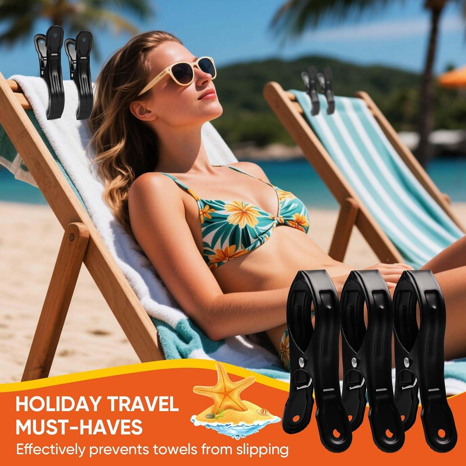 Paquete de 10 Clips de Toalla de Playa Dapute - Metal Negro