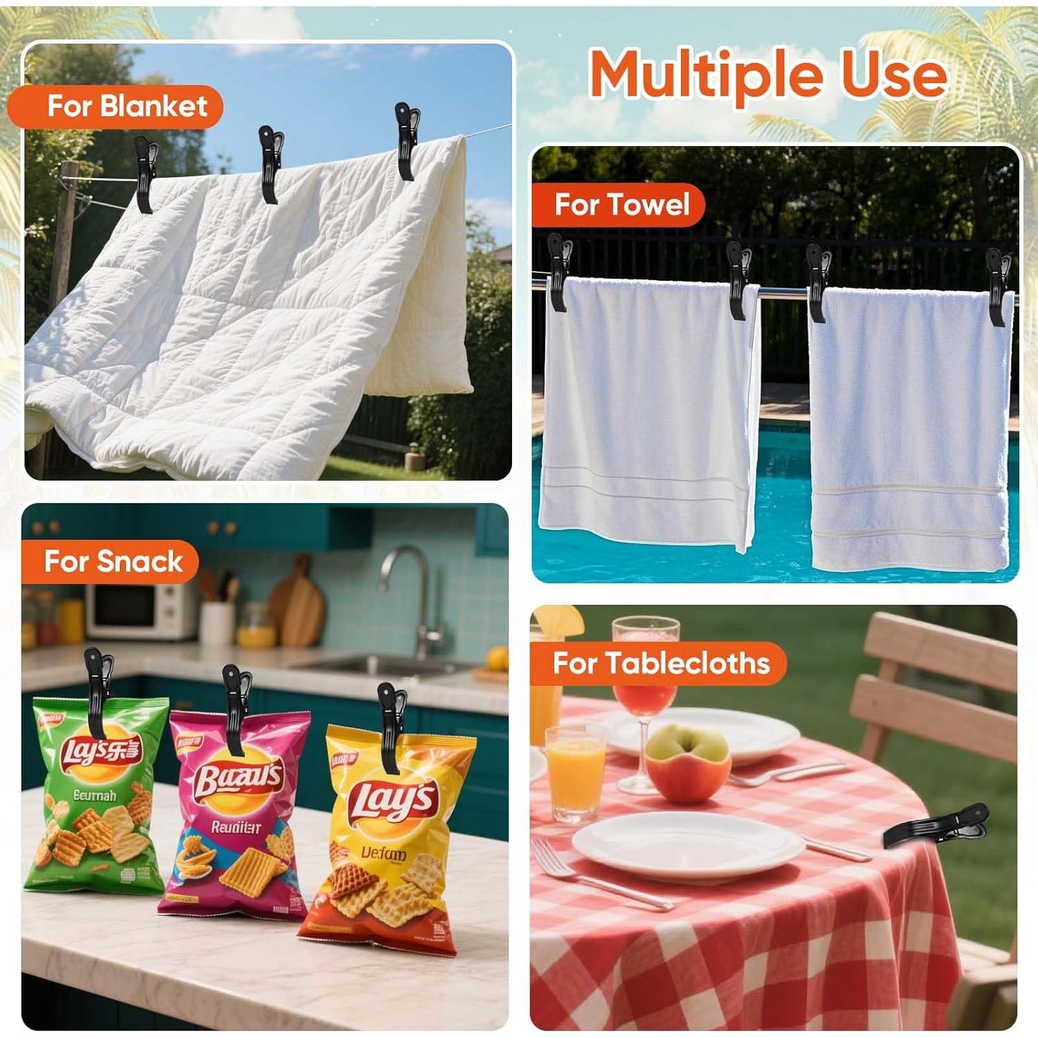 Paquete de 10 Clips de Toalla de Playa Dapute - Metal Negro