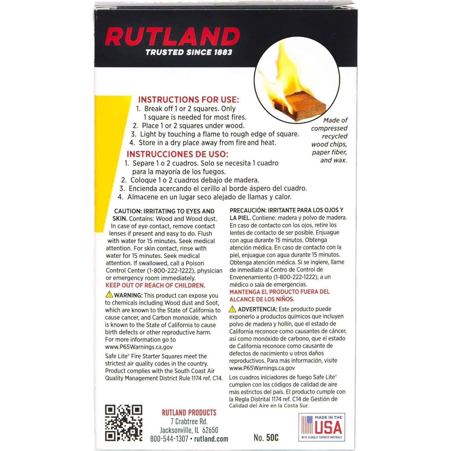 Iniciadores de Fuego Rutland Safe Lite, 24 Cuadrados - 50C