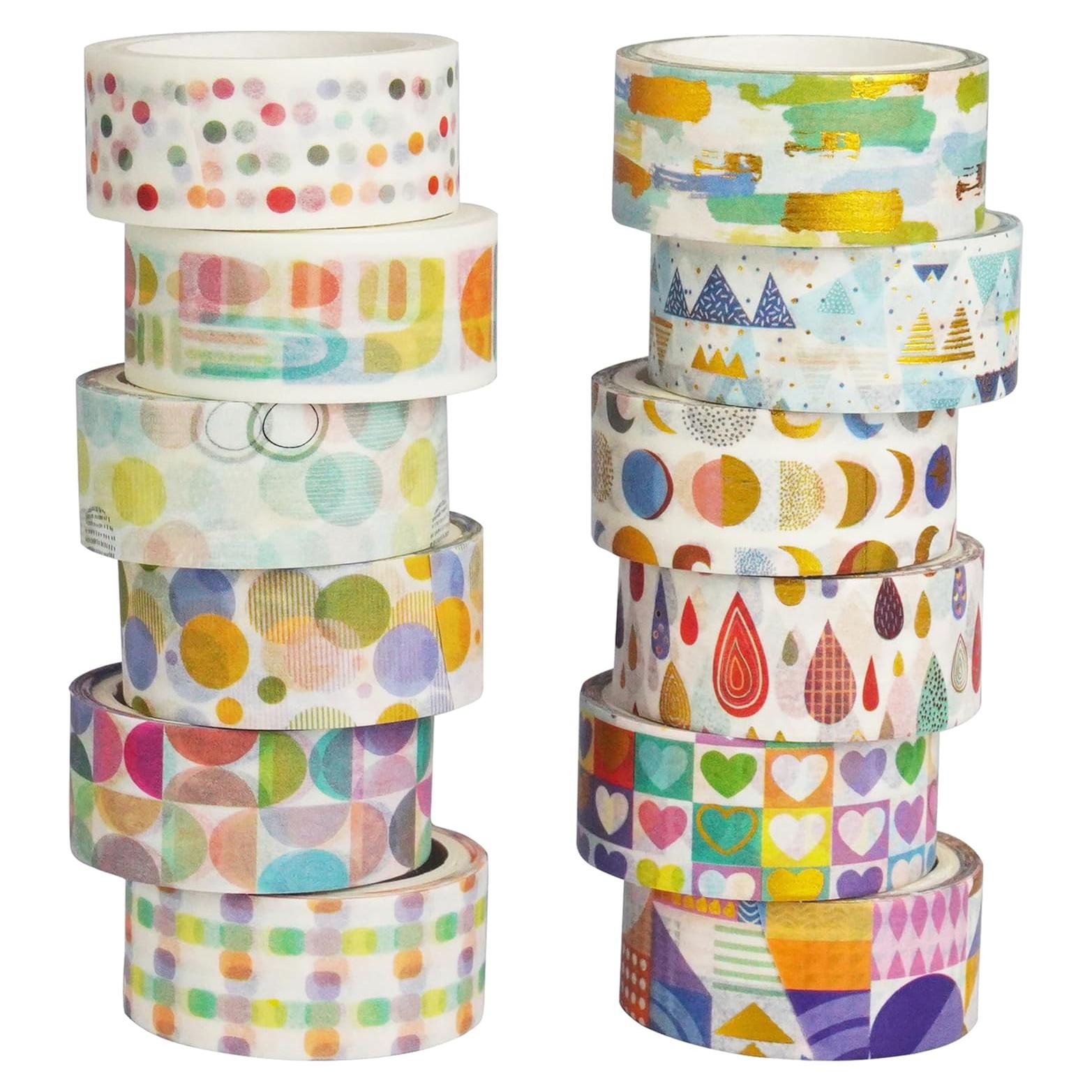 Conjunto de Cinta Washi YUBX 12 Rollos 15mm x 3m Patrones Básicos