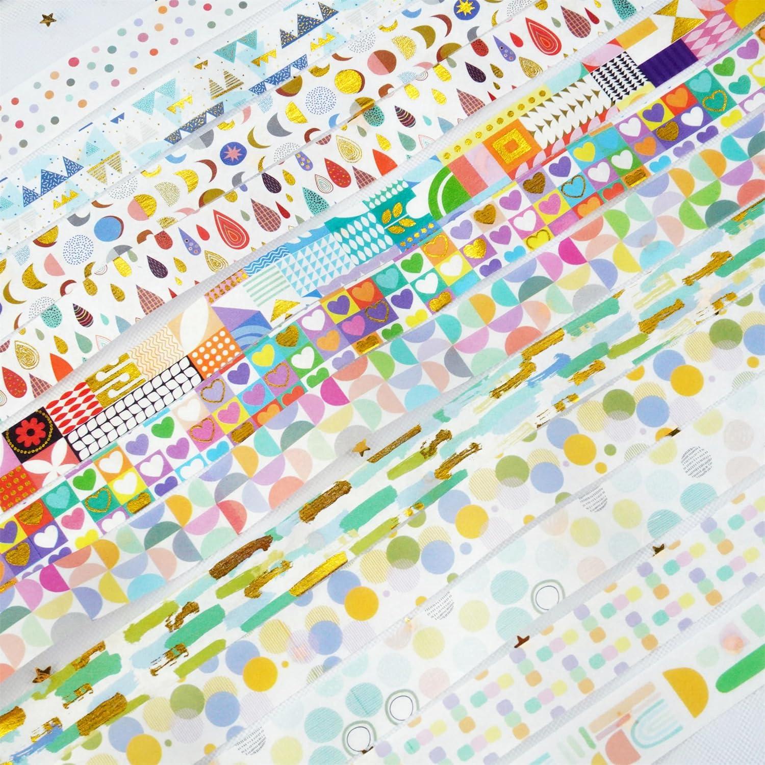 Conjunto de Cinta Washi YUBX 12 Rollos 15mm x 3m Patrones Básicos