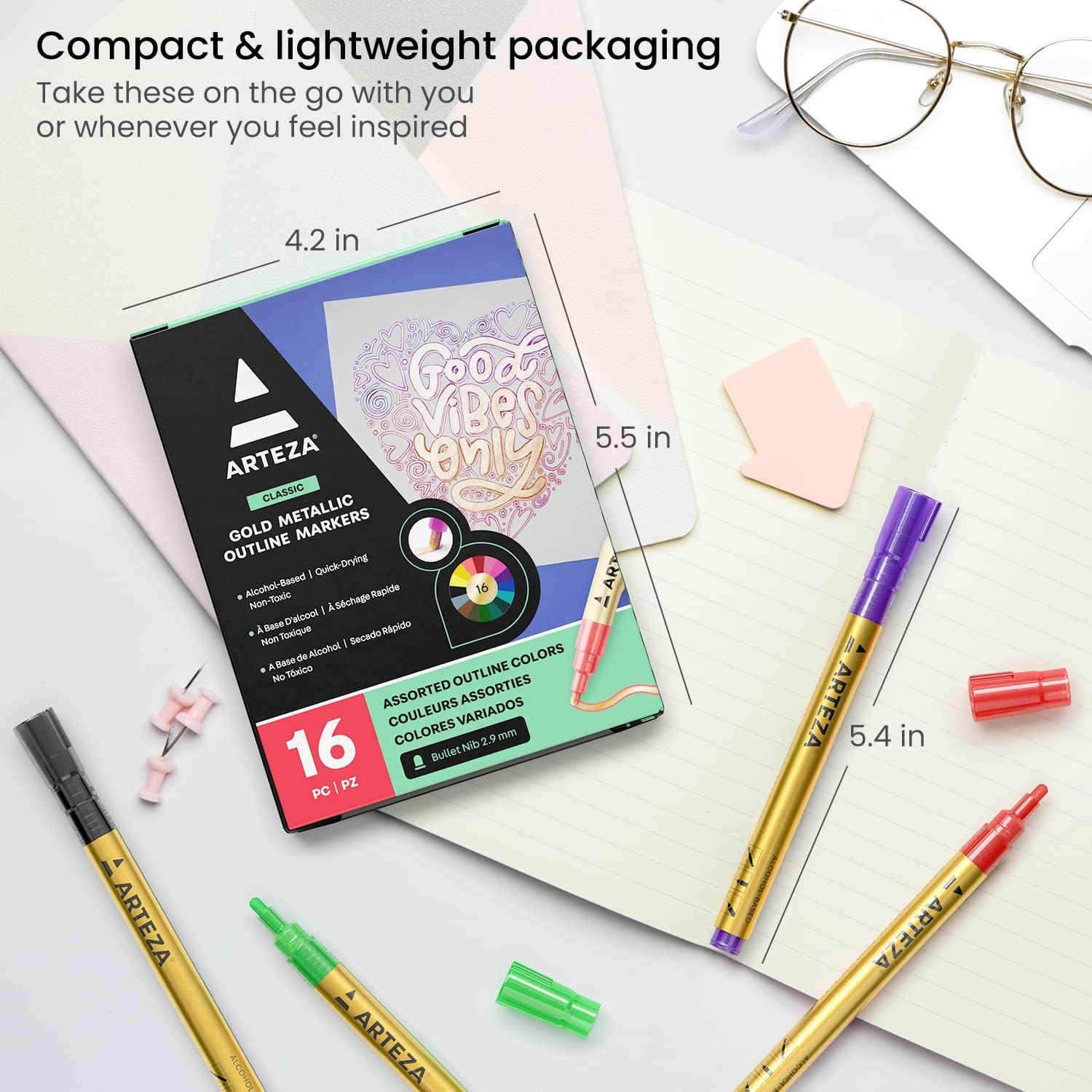 Marcadores de Contorno Doble Arteza 16 Colores Metálicos