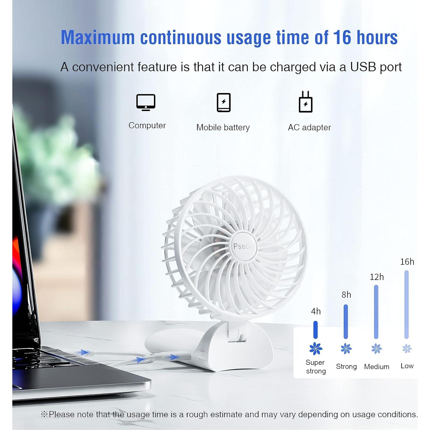 Ventilador de Mano Psecici AO-818 Plegable 180° 4 Velocidades