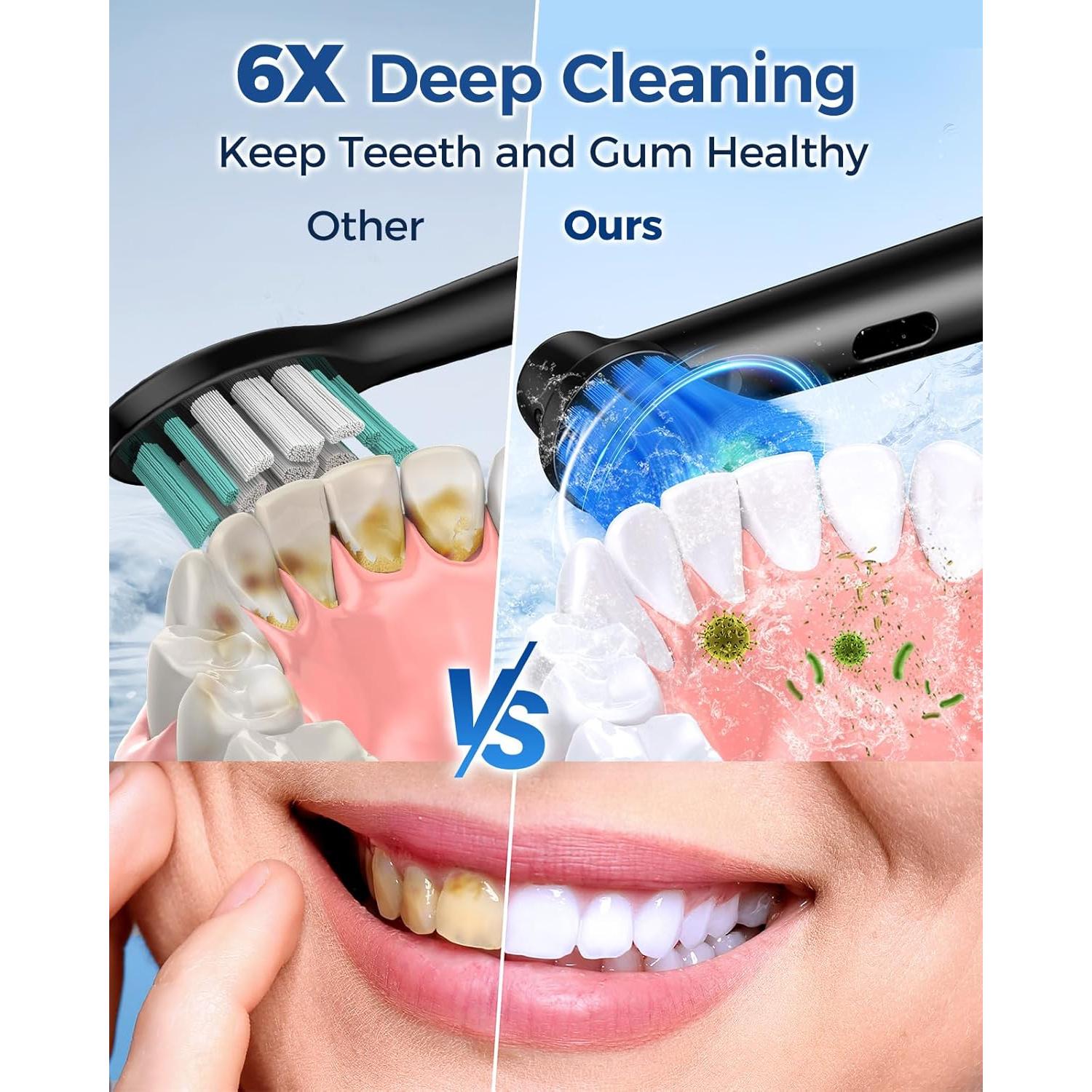 Cepillo de dientes eléctrico TEETHEORY con 8 cabezales y 3 modos