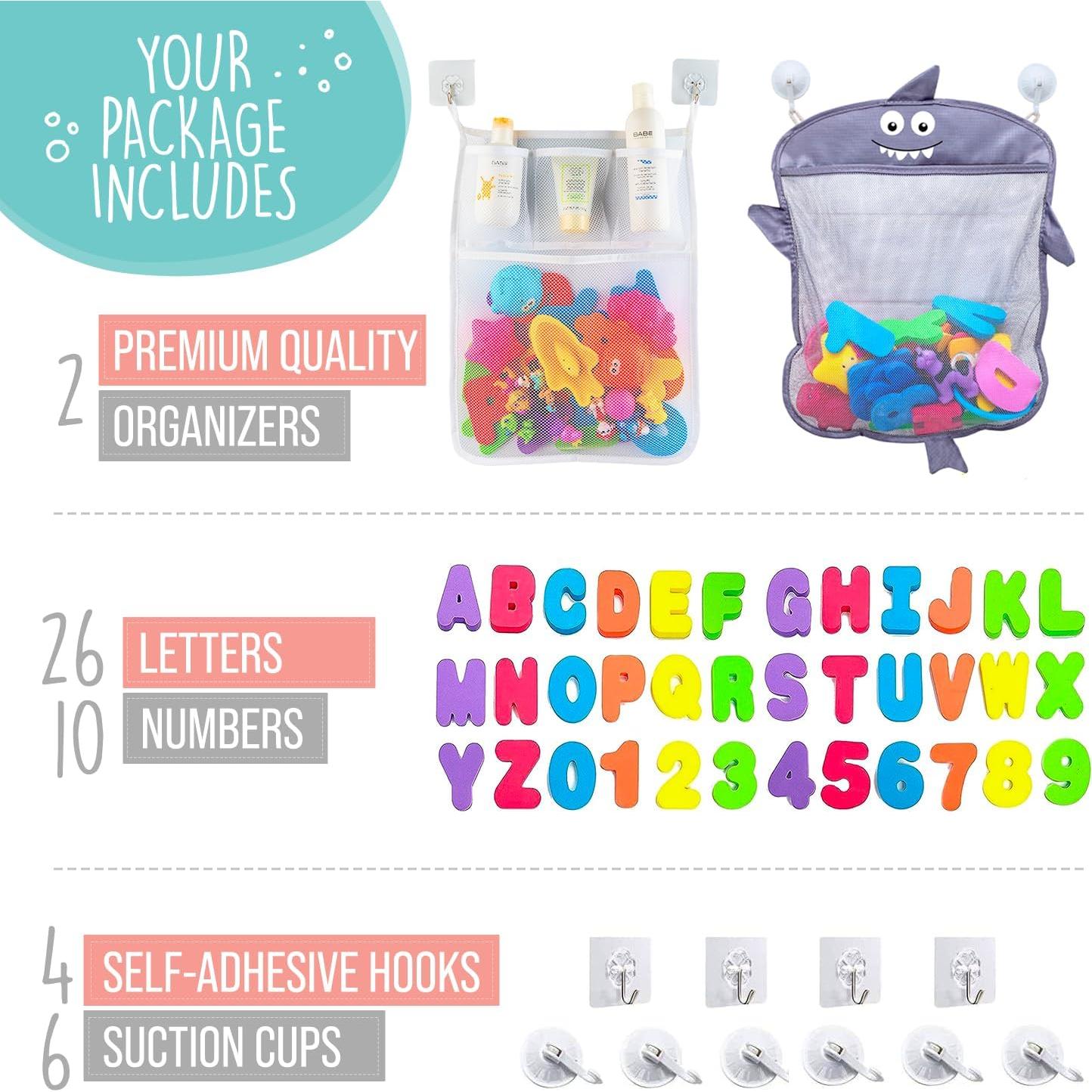 Organizador de Juguetes de Baño Comfylife Tiburón + Letras y Números