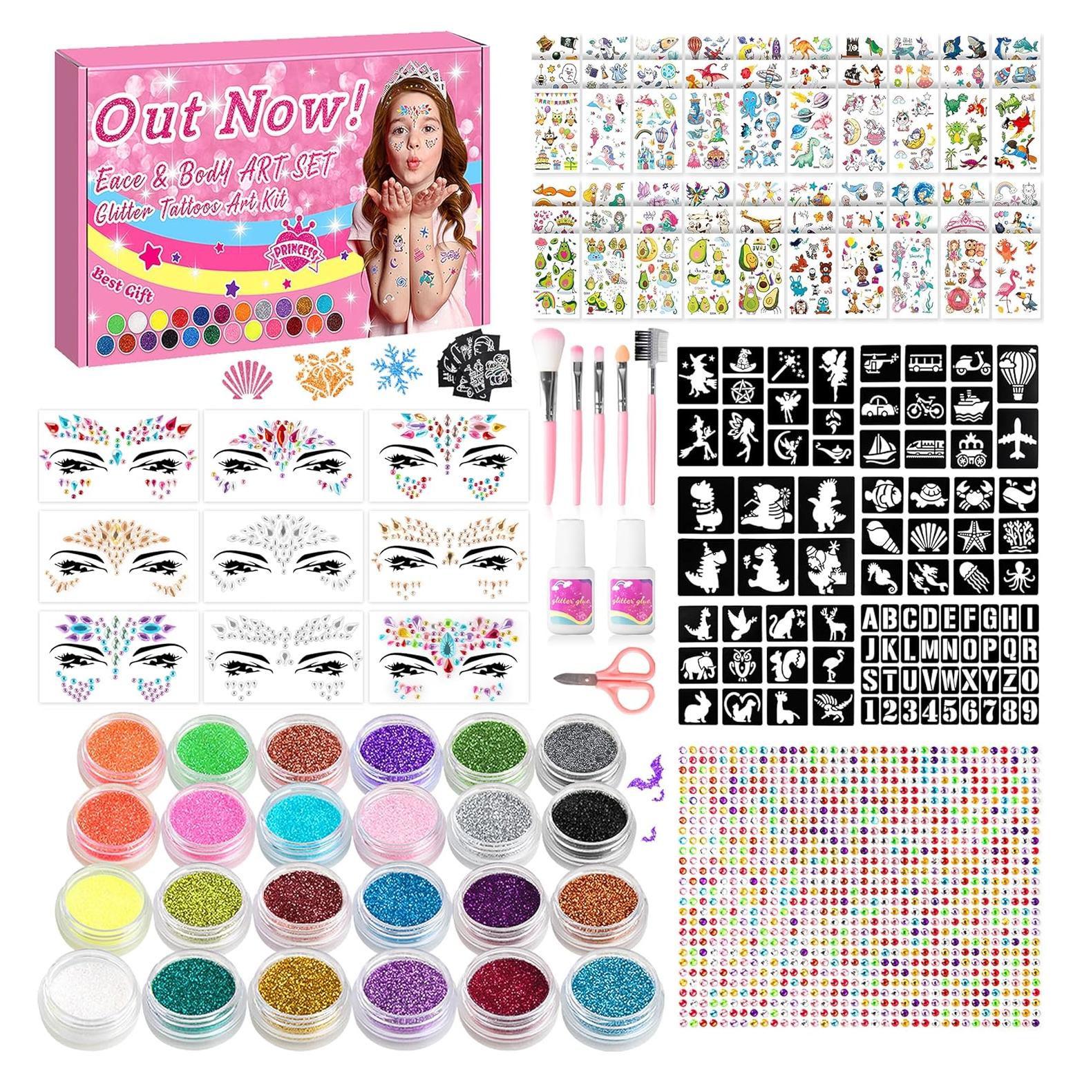 Kit de Tatuajes Brillantes para Niños XiQiDianr - 24 Colores, 60 Calcomanías