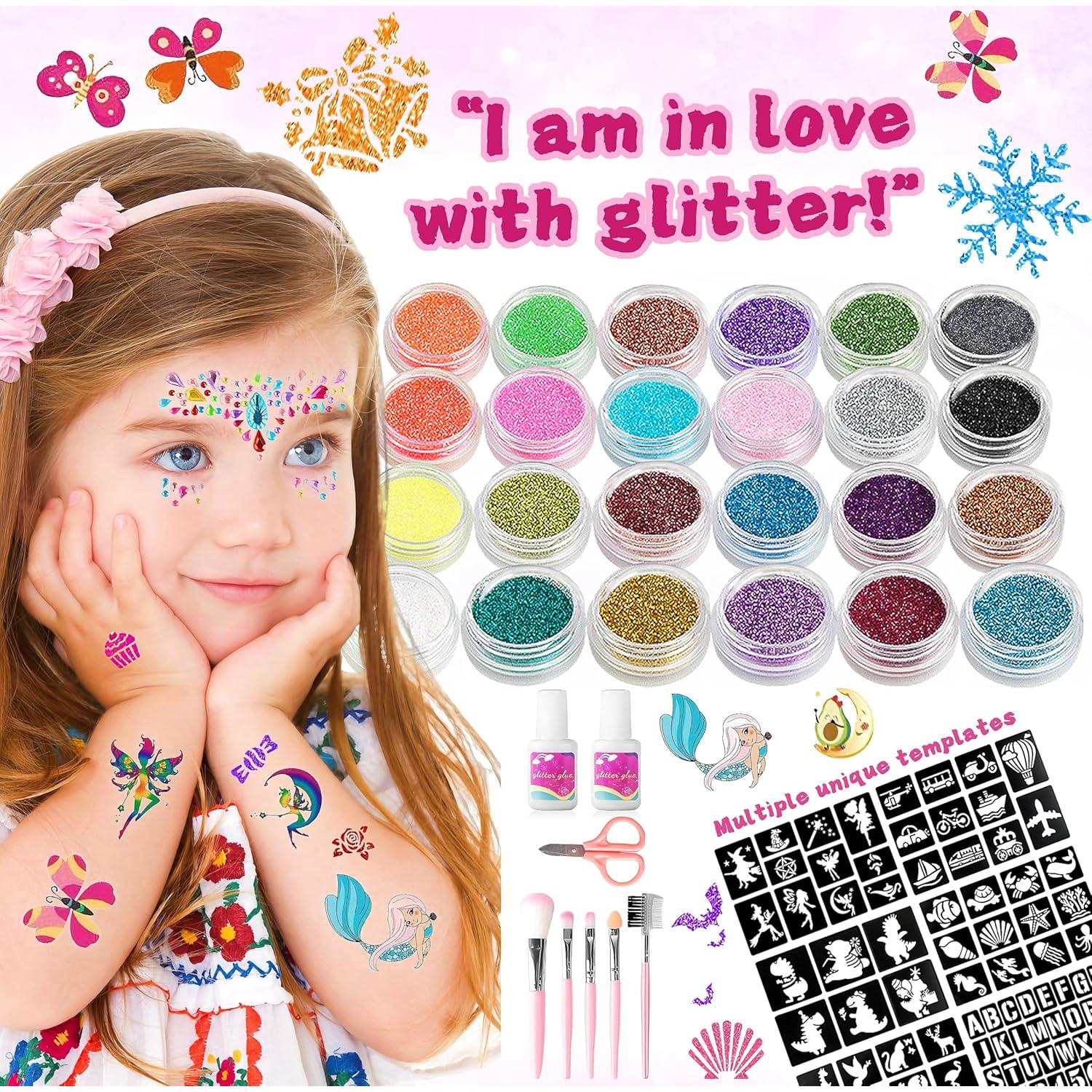 Kit de Tatuajes Brillantes para Niños XiQiDianr - 24 Colores, 60 Calcomanías