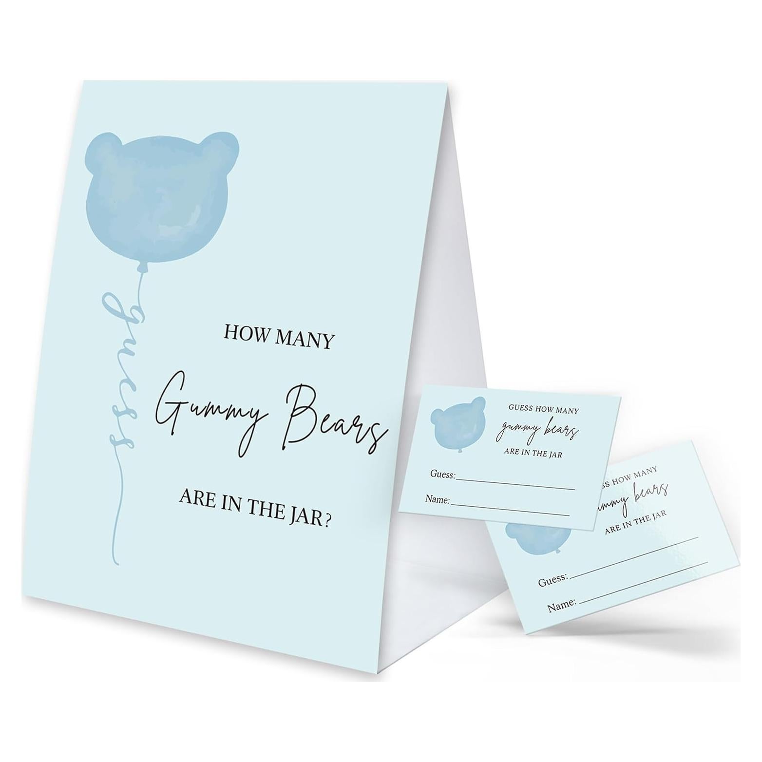 Juego de Adivinanza Ositos de Goma Baby Shower - 1 Cartel y 50 Tarjetas