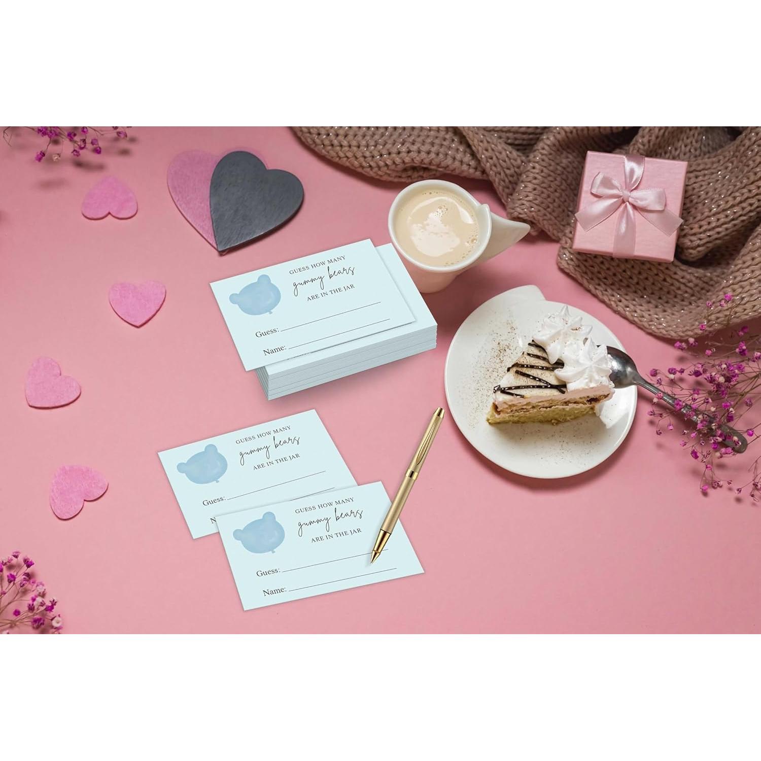 Juego de Adivinanza Ositos de Goma Baby Shower - 1 Cartel y 50 Tarjetas