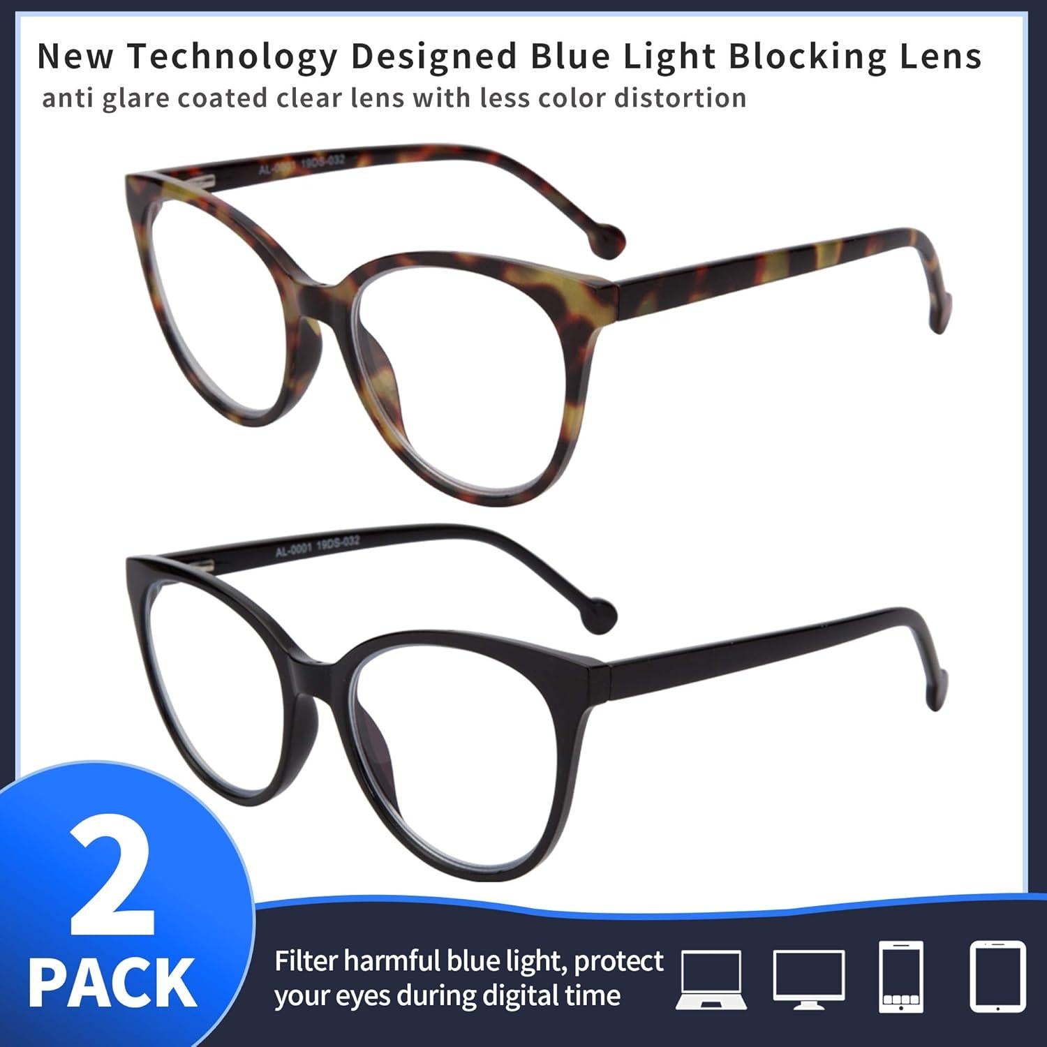 Gafas de bloqueo de luz azul Madison Avenue 2 Pack - Estilo Gato