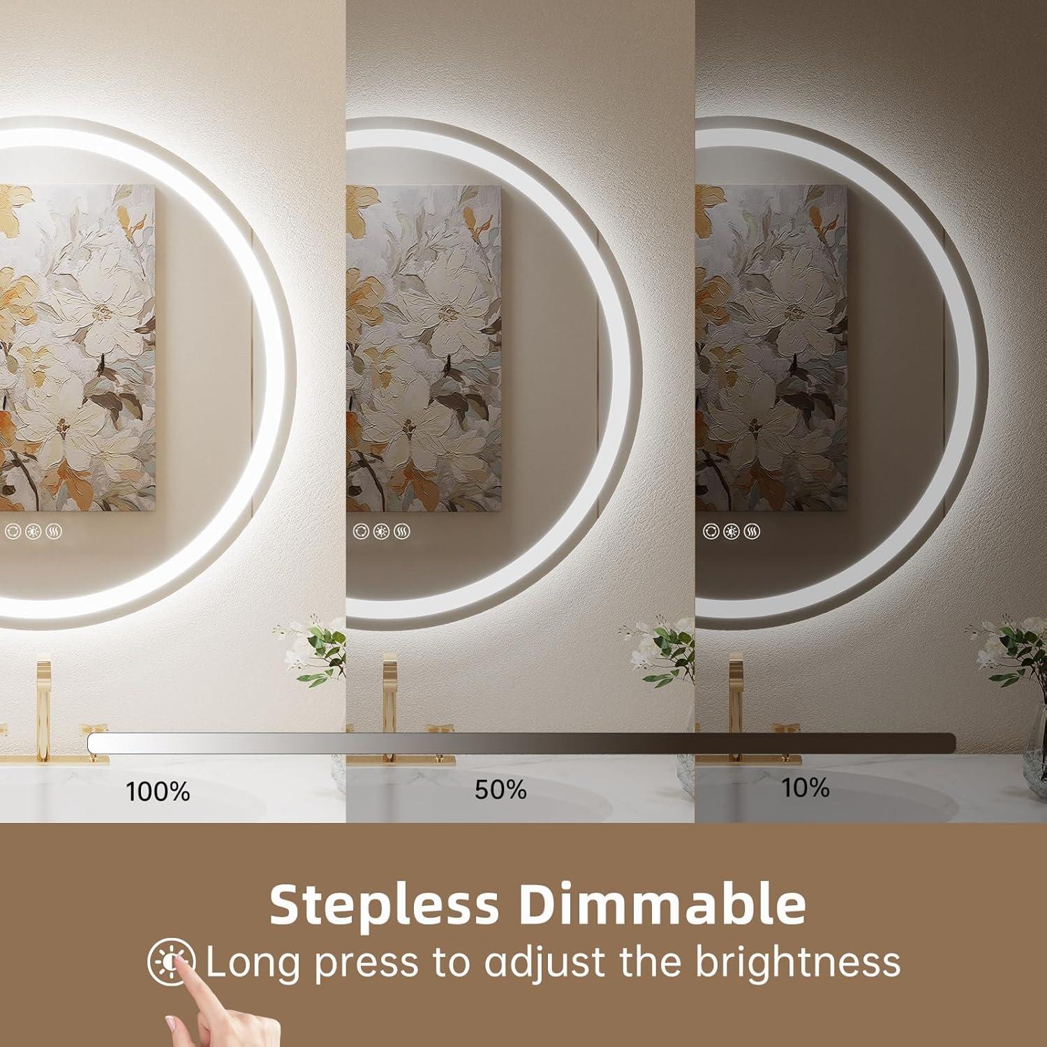 Espejo LED Redondo LOVESPEJO 61 cm Antivaho Regulable 3 Colores