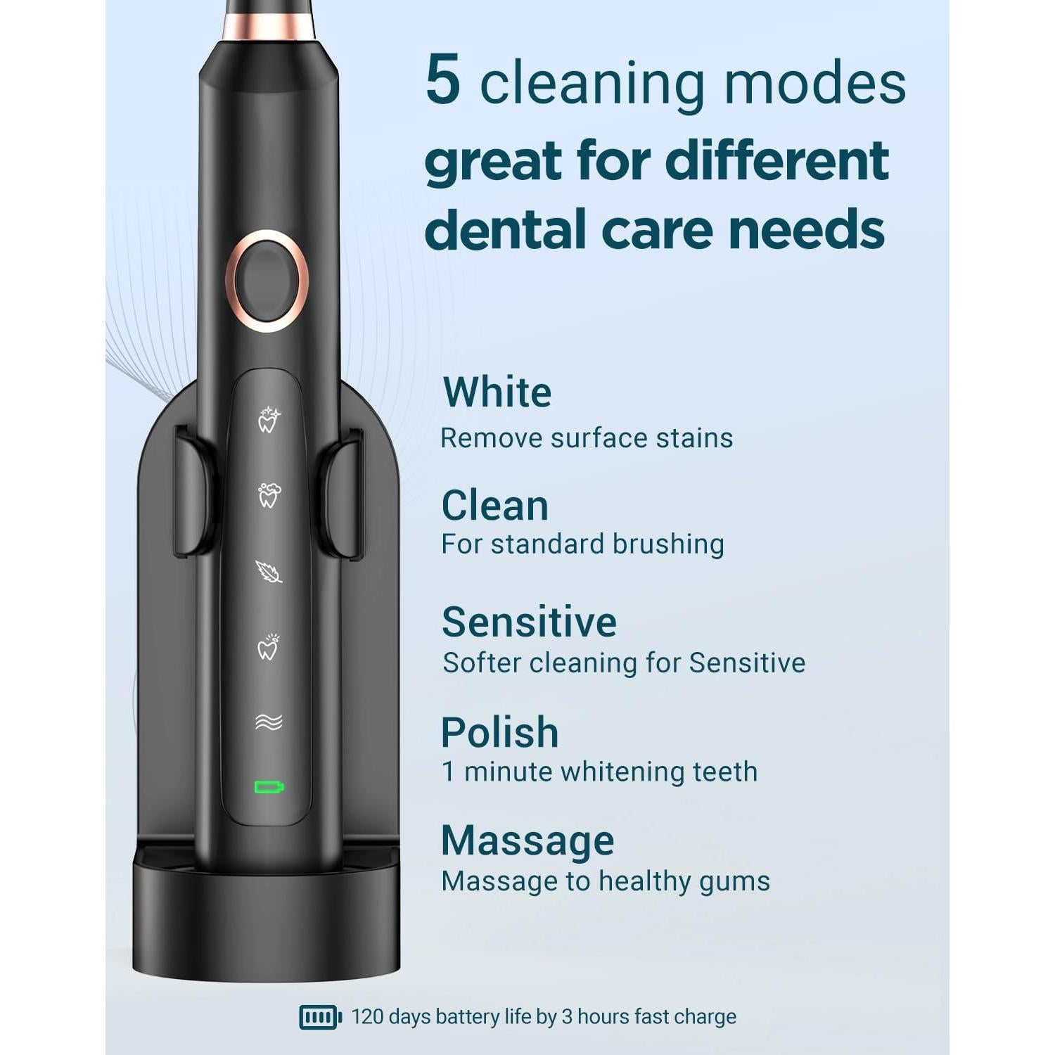 Cepillo de Dientes Eléctrico Sonic Rtauys M5 Recargable Negro