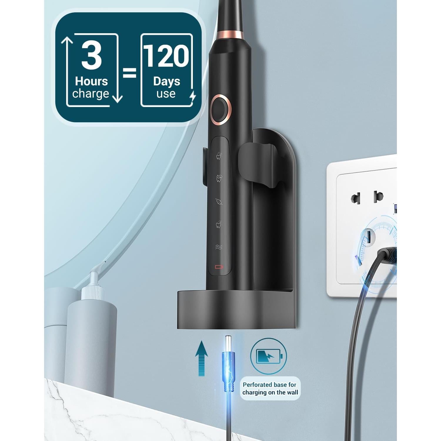 Cepillo de Dientes Eléctrico Sonic Rtauys M5 Recargable Negro