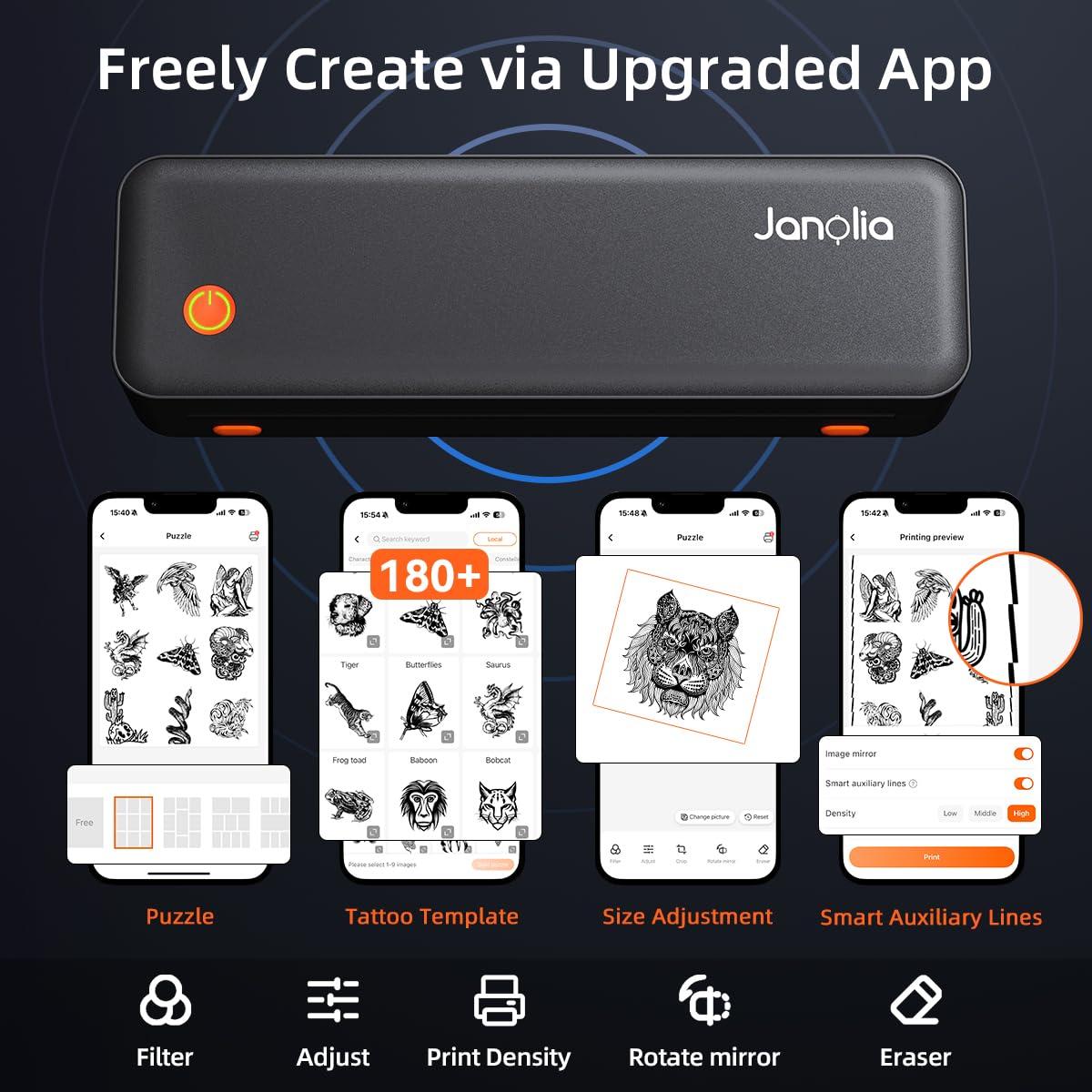 Impresora de Plantillas de Tatuajes Inalámbrica Janolia - Portátil 2.24"-8.5"