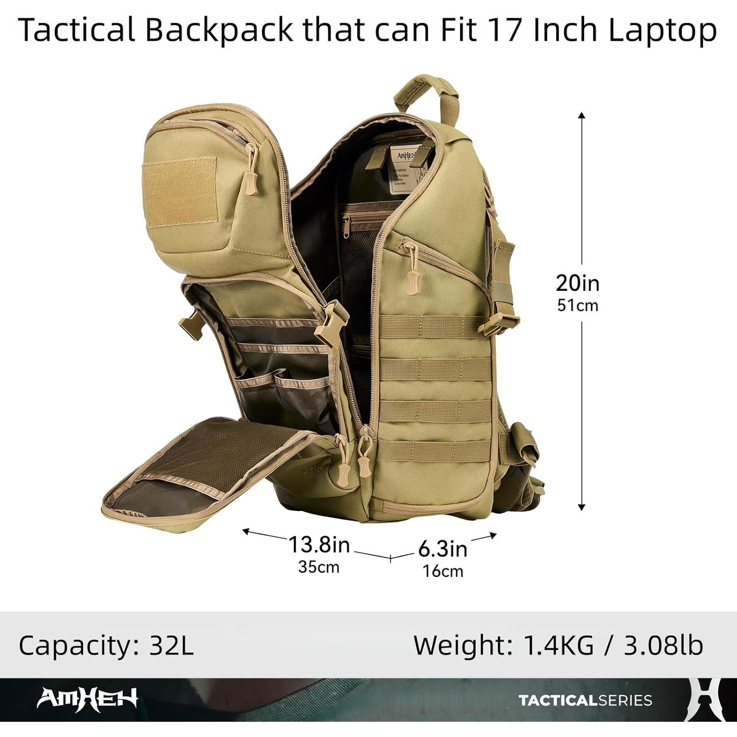 Mochila Táctica Militar AMHEH 32L Resistente para Laptop 17"