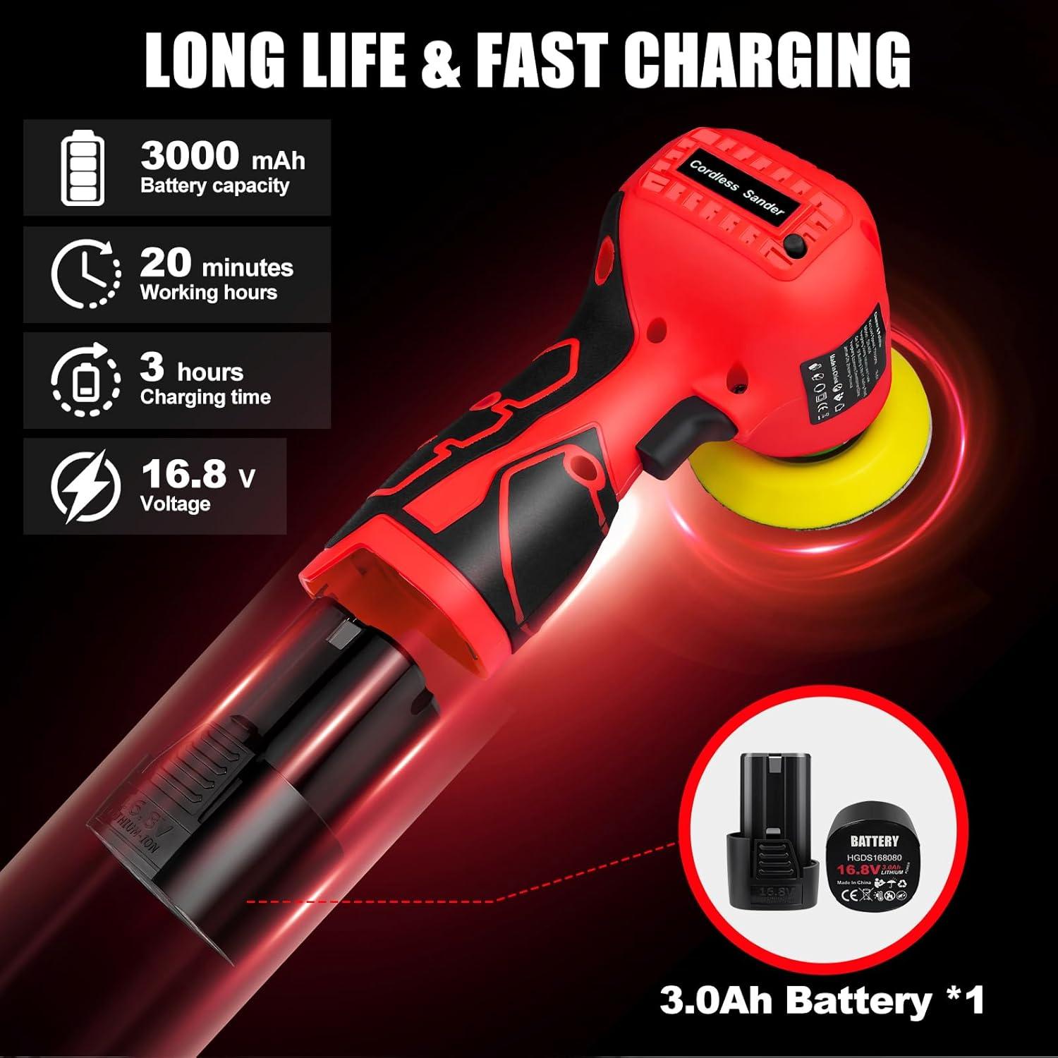 Lijadora eléctrica inalámbrica Vkndoynt 16.8V 3500 RPM 3.0Ah