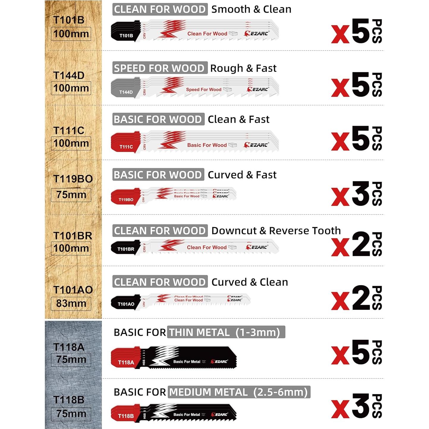 Juego de Hojas de Sierra de Calar EZARC 30 Piezas con Estuche