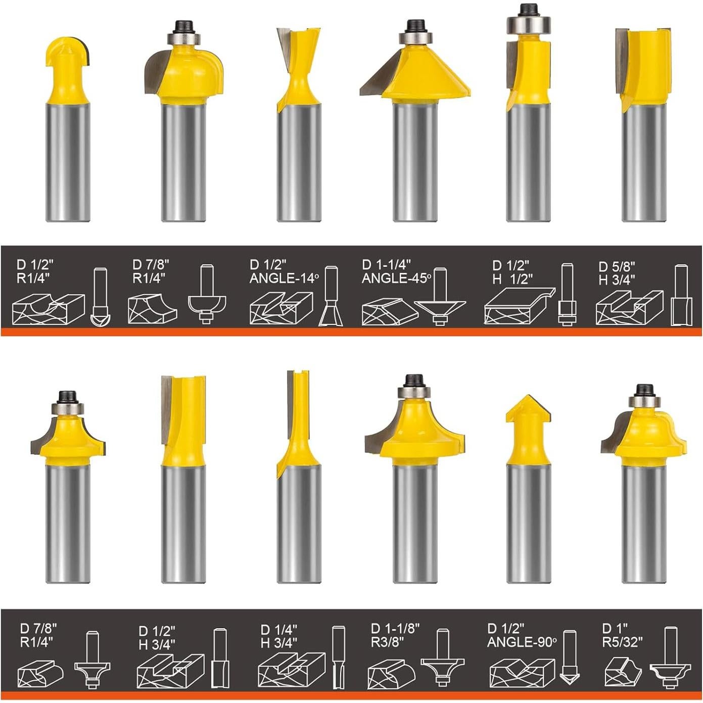 Juego de Brocas para Router BAIDETS 12 Piezas 1/2" Vástago