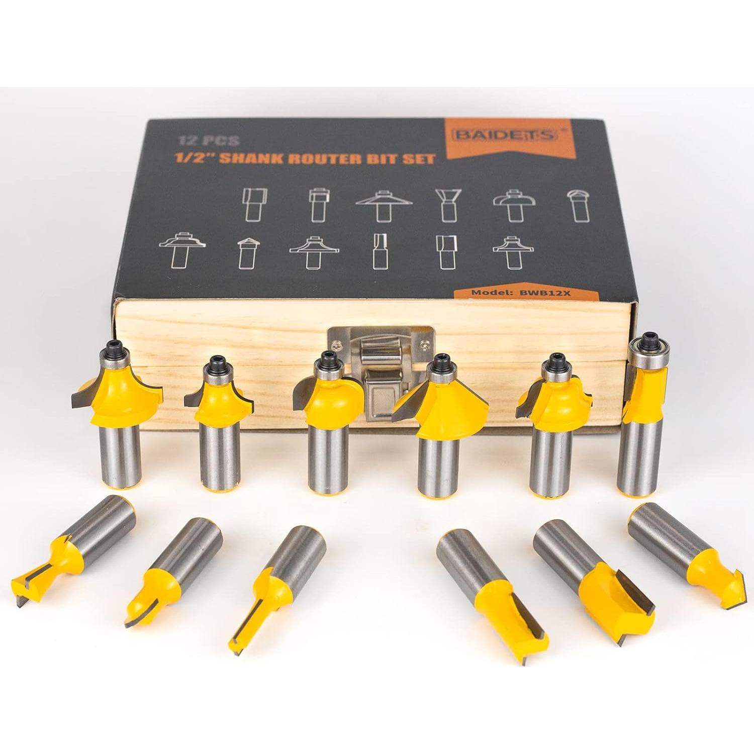 Juego de Brocas para Router BAIDETS 12 Piezas 1/2" Vástago