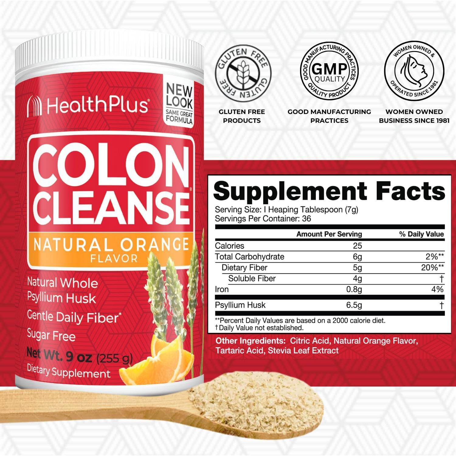 Health Plus Colon Cleanse 255g | Cáscara de Psyllium Naranja | 36 Porciones