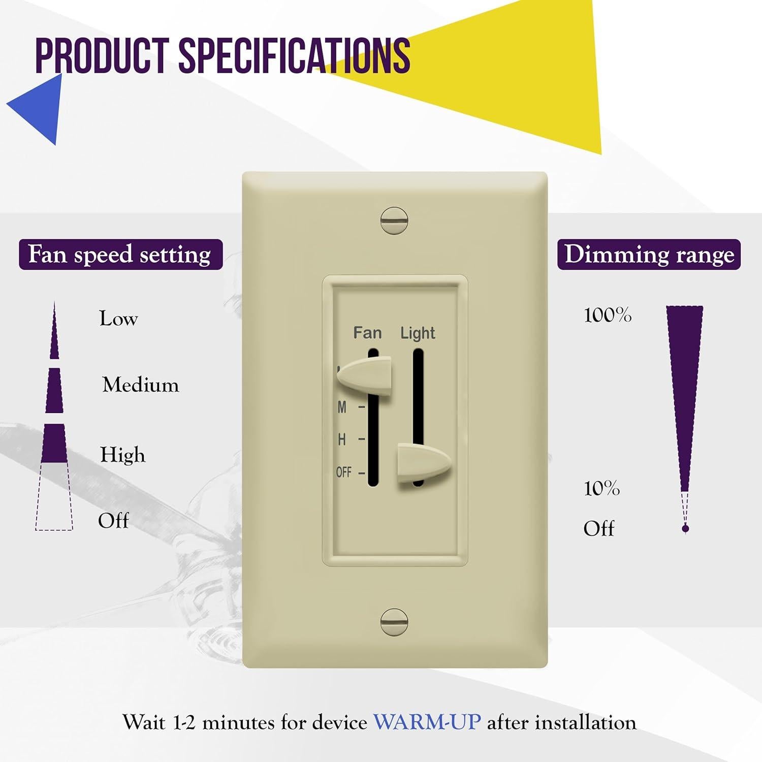 Interruptor de Luz y Ventilador ENERLITES 17001-F3 Marfil 3 Velocidades