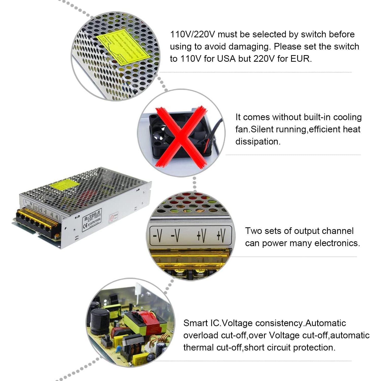 Adaptador de Fuente de Poder ALITOVE 5V 20A AC a DC 100W