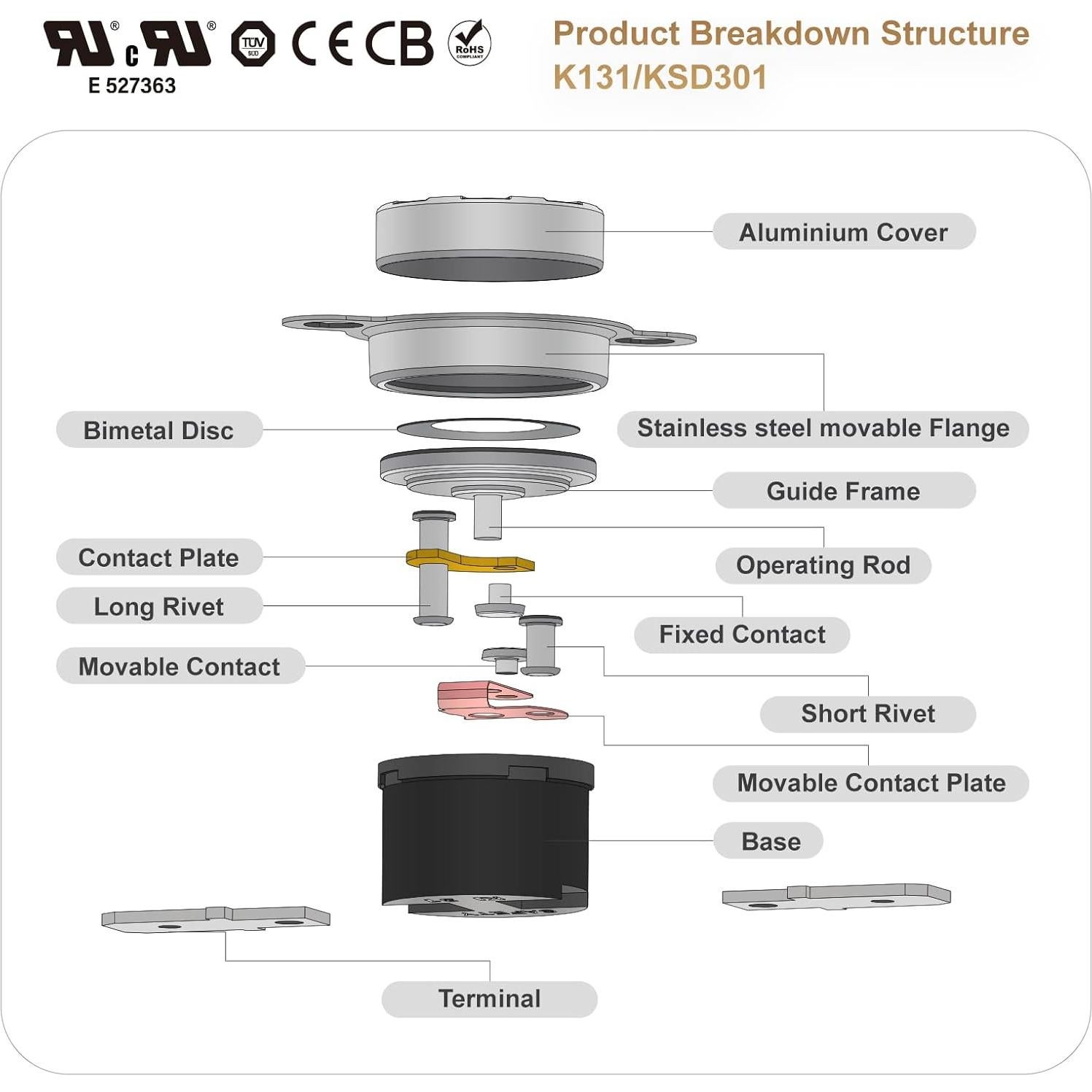 Interruptor Termostático KSD301 Awozkcd 125V 16A 2 Pcs