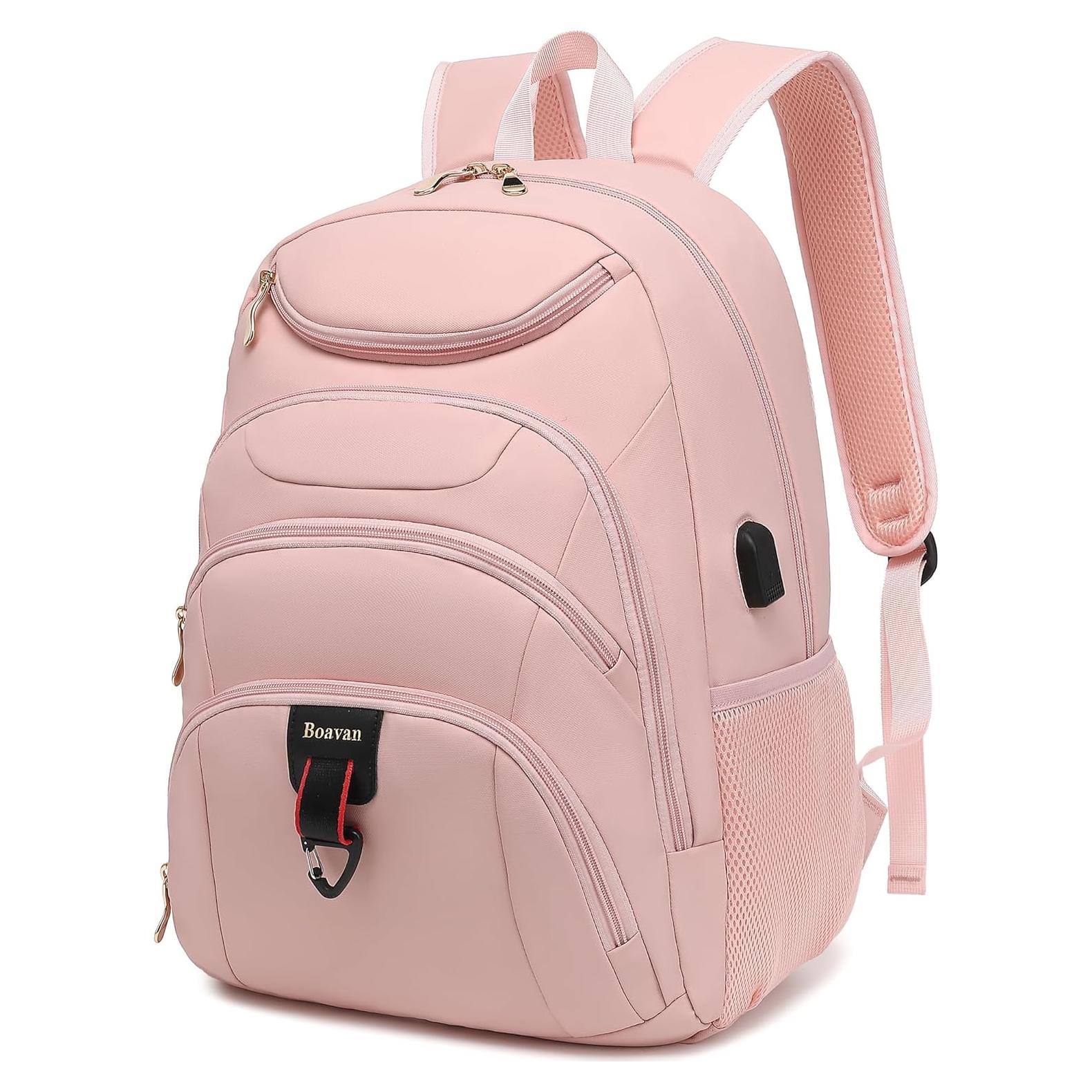 Mochila Boavan Rosa para Laptop 15.6" Impermeable USB