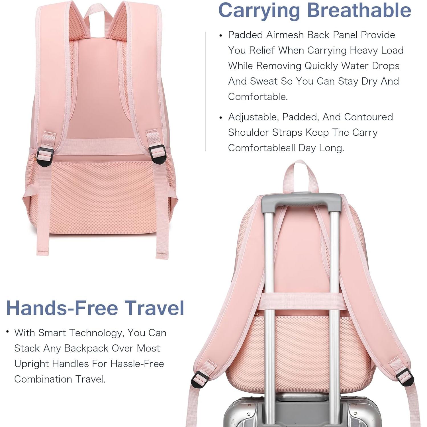 Mochila Boavan Rosa para Laptop 15.6" Impermeable USB