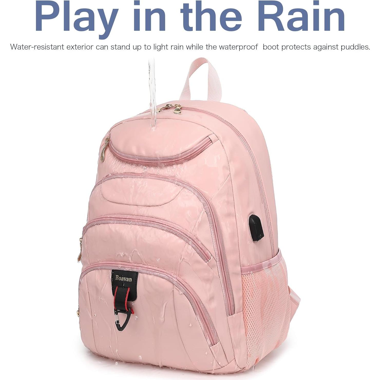 Mochila Boavan Rosa para Laptop 15.6" Impermeable USB