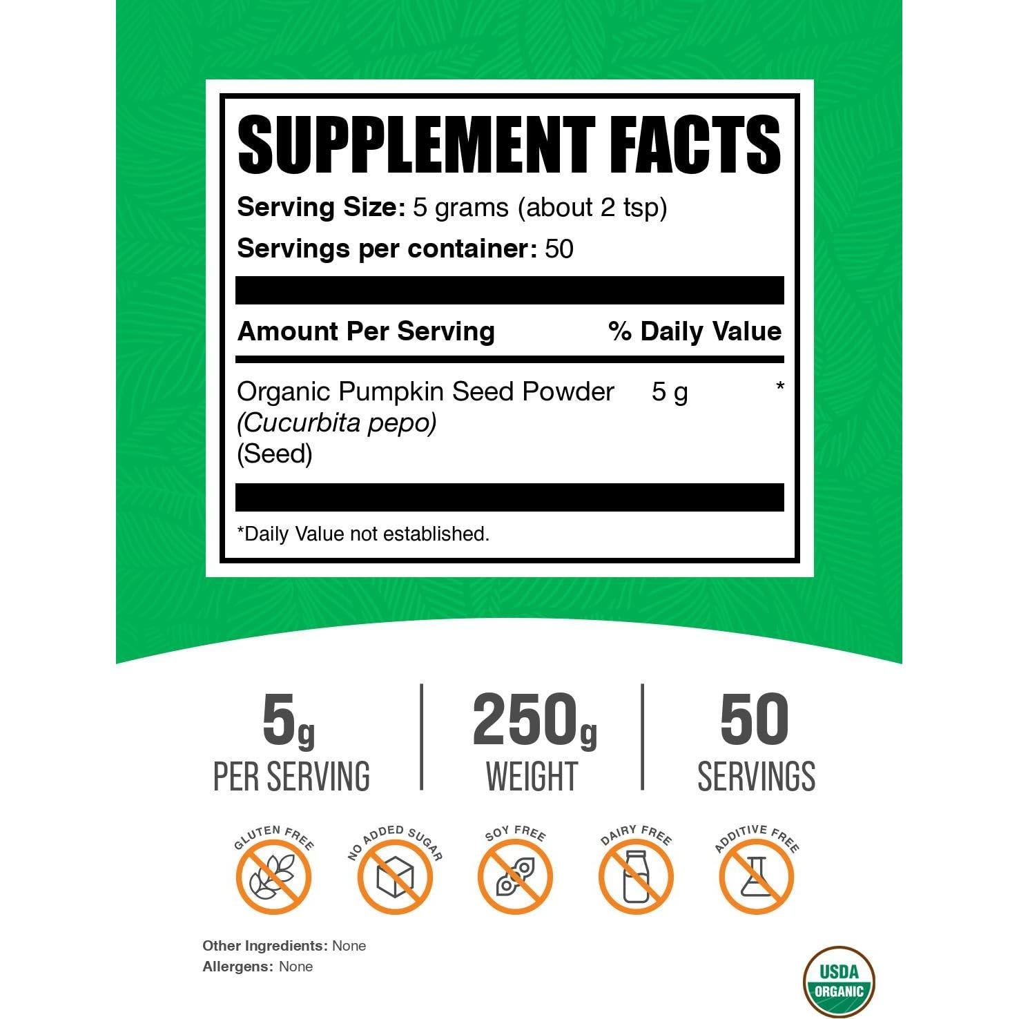 Polvo de Semilla de Calabaza Orgánico BulkSupplements 250g