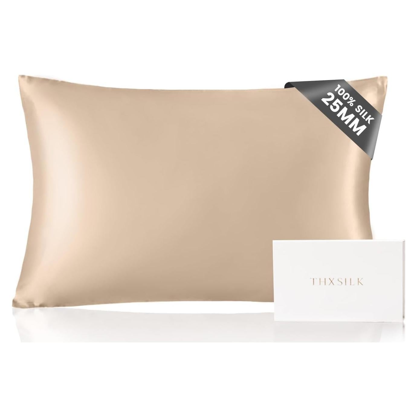 Funda de Almohada de Seda THXSILK 100% Morera 20x66cm Beige