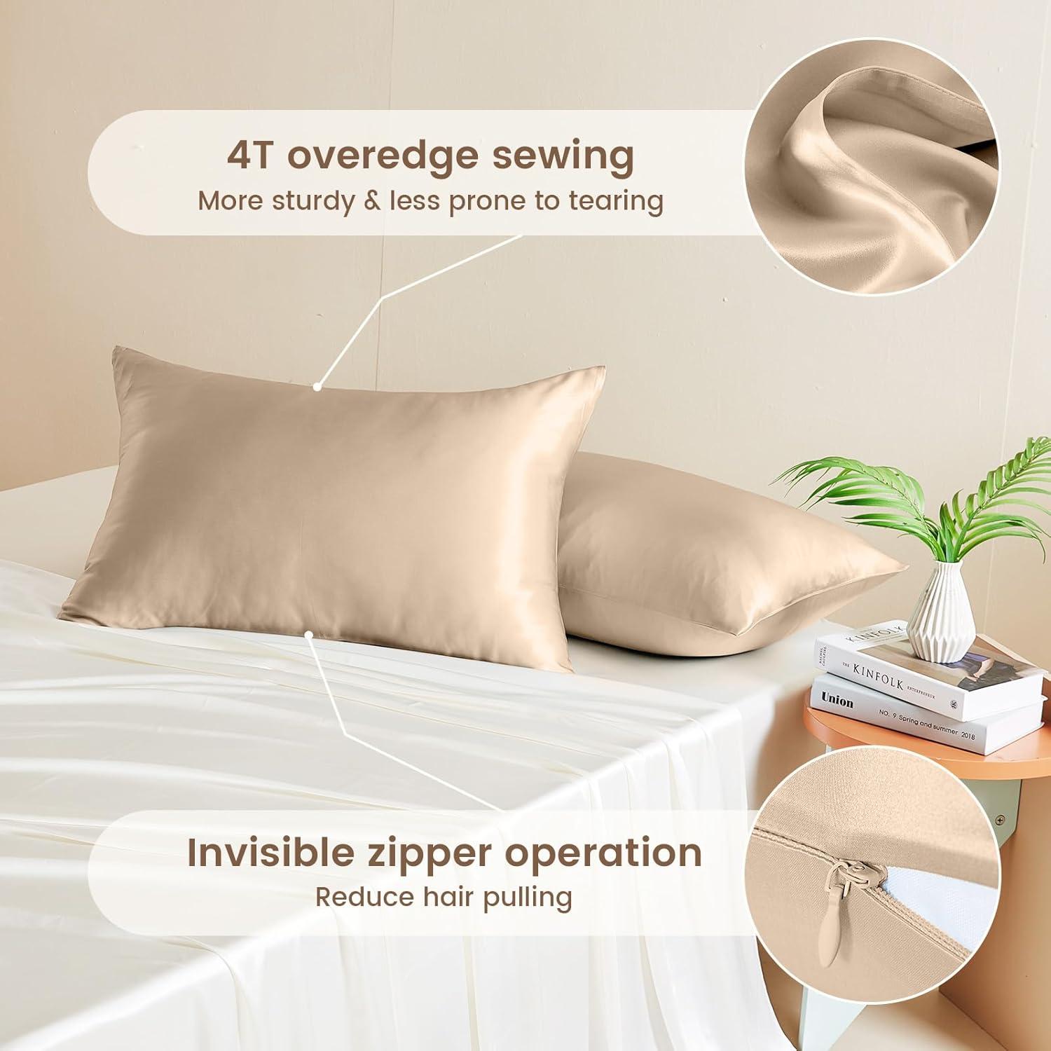 Funda de Almohada de Seda THXSILK 100% Morera 20x66cm Beige