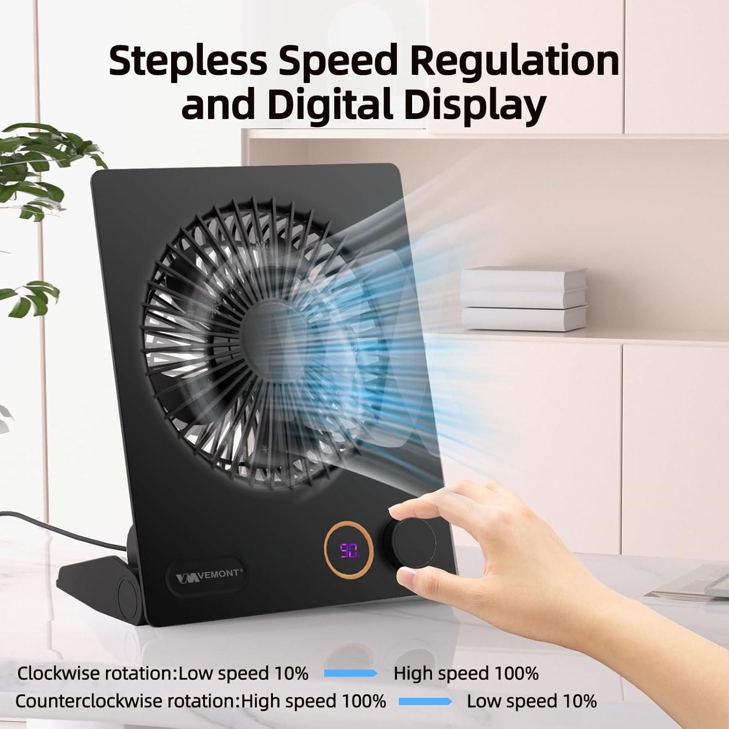 Ventilador de Mesa USB VEMONT Recargable 5000mAh Silencioso