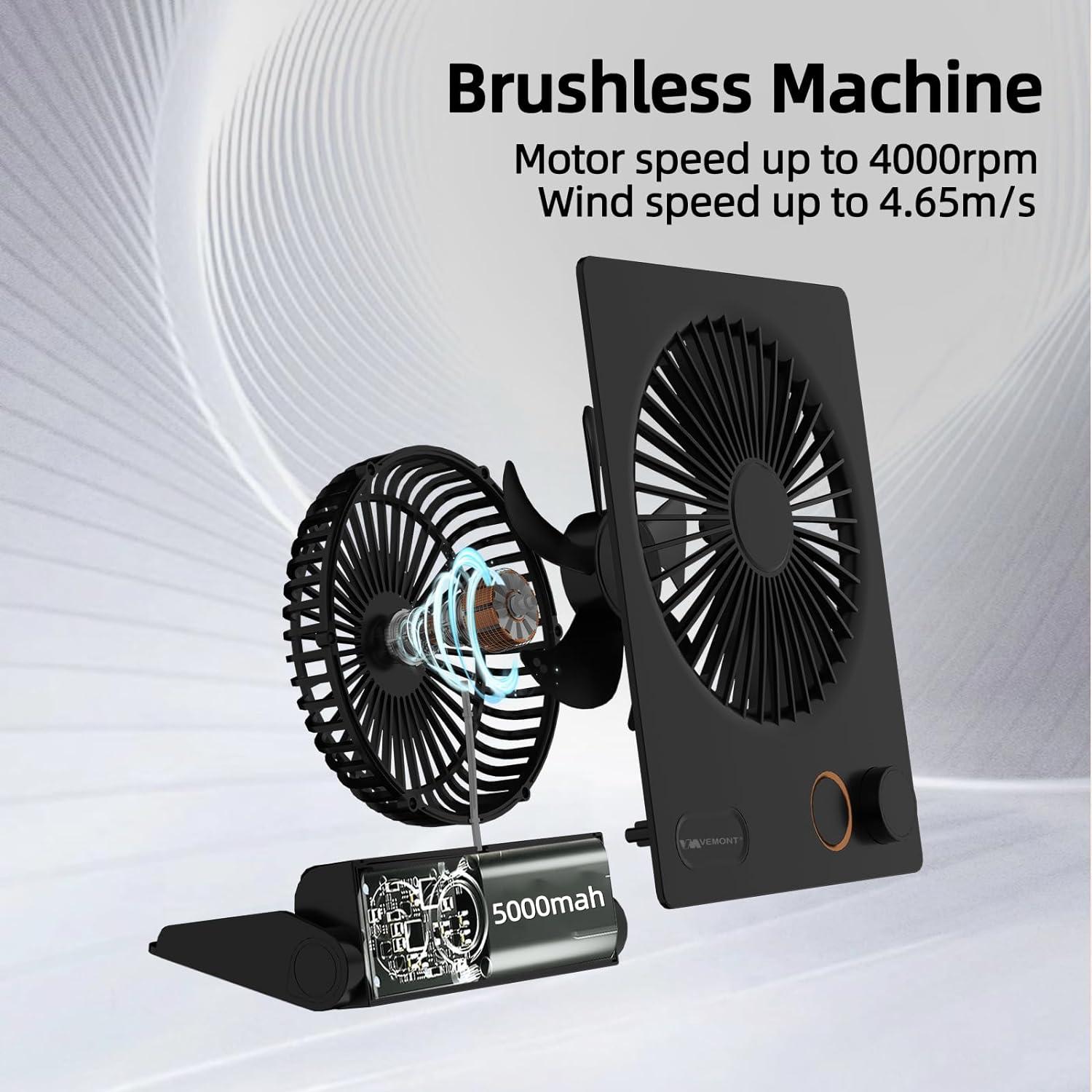 Ventilador de Mesa USB VEMONT Recargable 5000mAh Silencioso