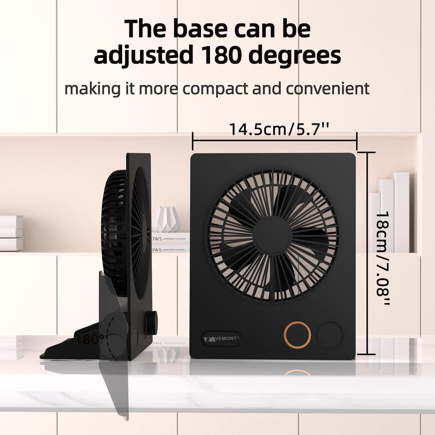 Ventilador de Mesa USB VEMONT Recargable 5000mAh Silencioso