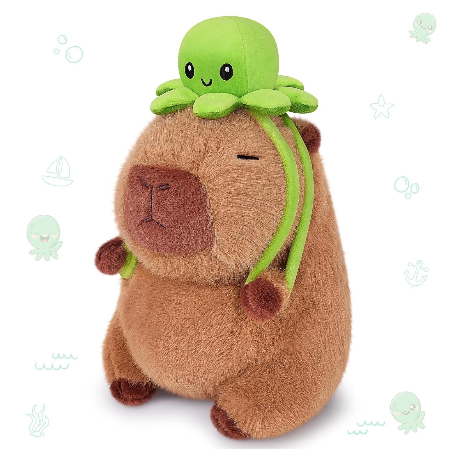 Peluche Capibara Kawaii Achwishap 23.1 cm con Mochila Pulpo