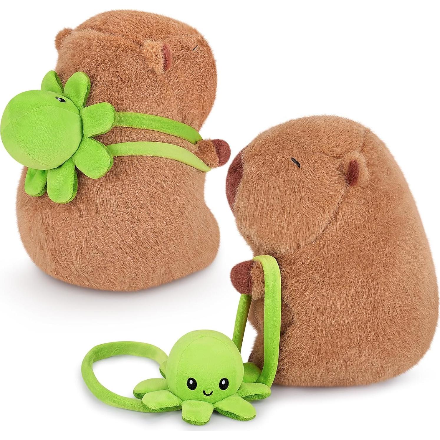 Peluche Capibara Kawaii Achwishap 23.1 cm con Mochila Pulpo