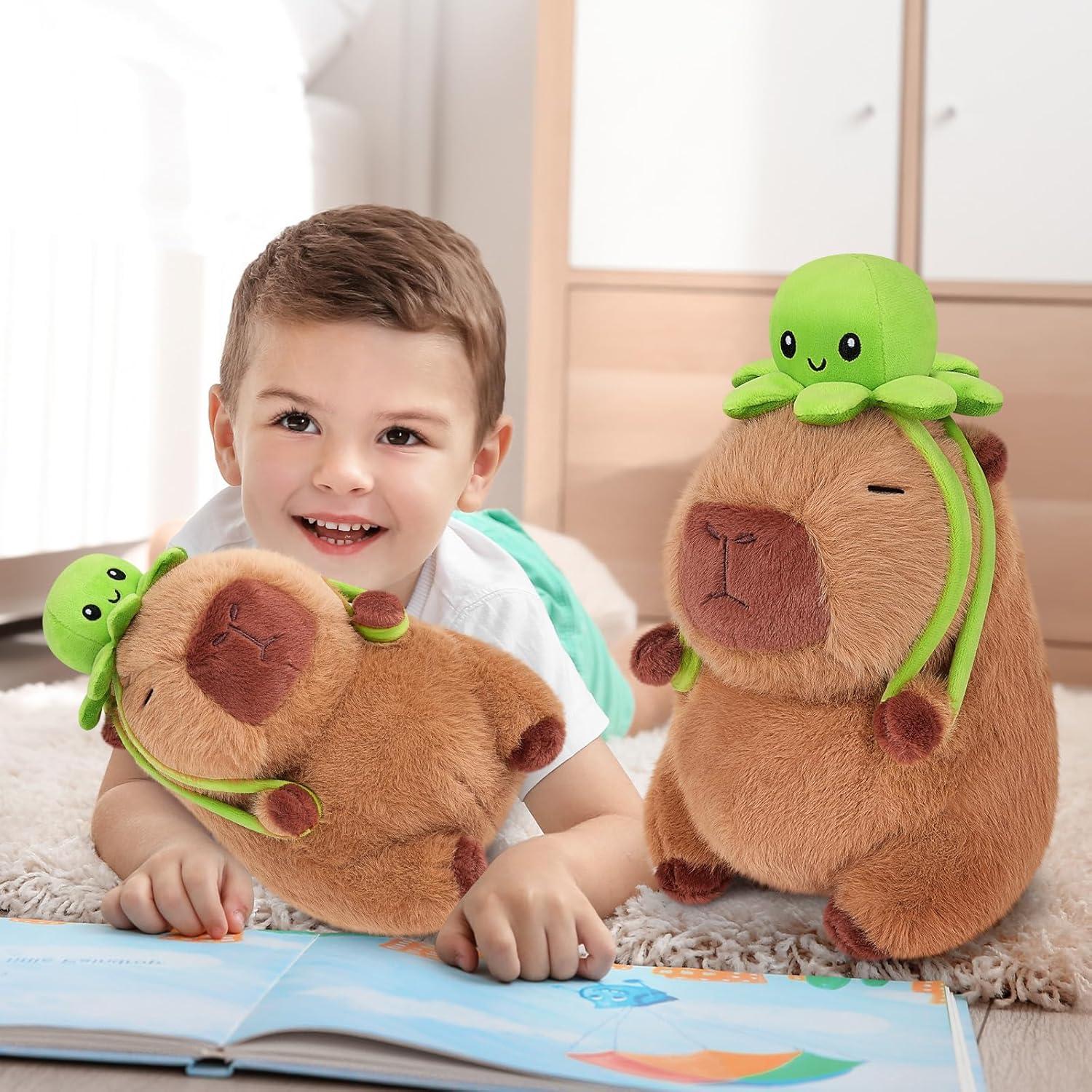 Peluche Capibara Kawaii Achwishap 23.1 cm con Mochila Pulpo