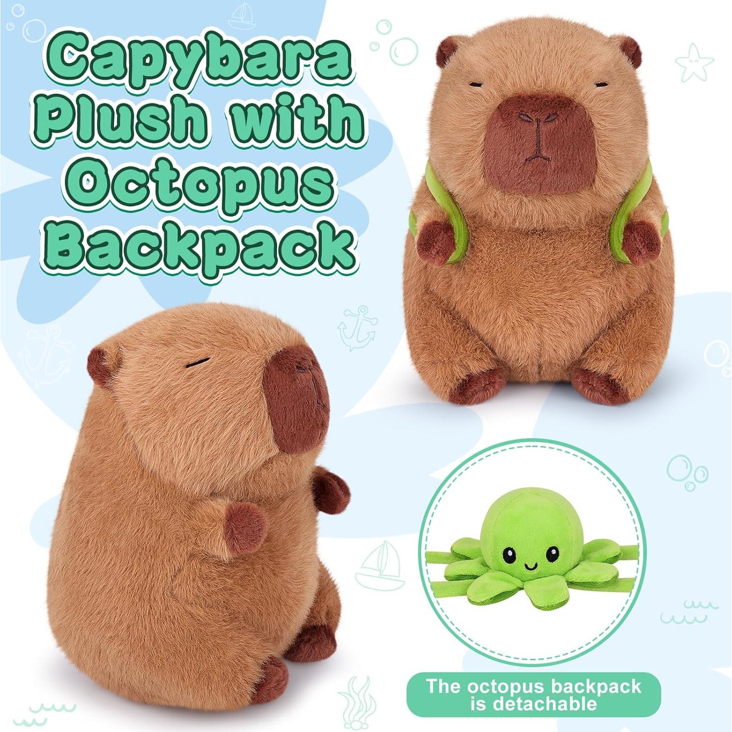 Peluche Capibara Kawaii Achwishap 23.1 cm con Mochila Pulpo