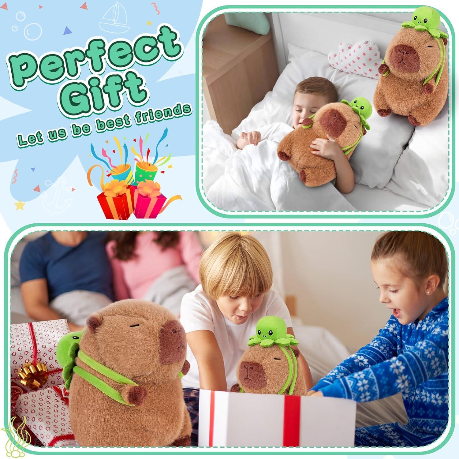 Peluche Capibara Kawaii Achwishap 23.1 cm con Mochila Pulpo