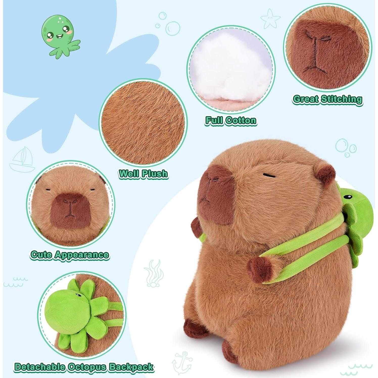 Peluche Capibara Kawaii Achwishap 23.1 cm con Mochila Pulpo