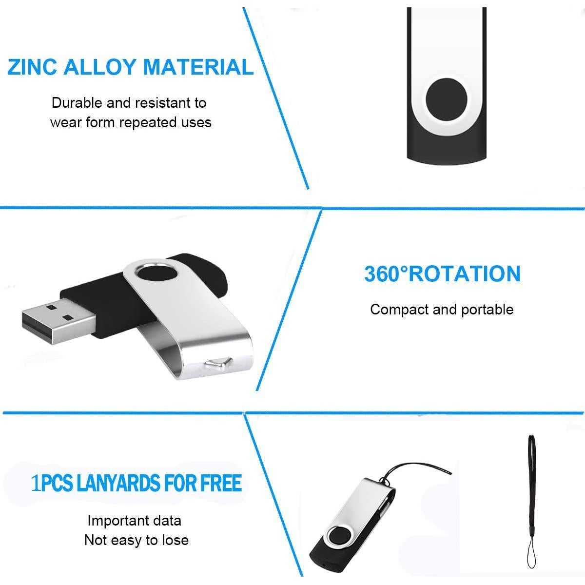 3 Unidades USB 2.0 1GB EASTBULL Flash Drive Metal Negro