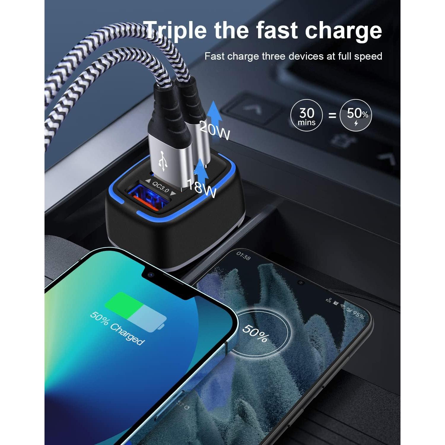 Cargador de coche AILKIN 56W PD USB-C 3 Puertos Carga Rápida